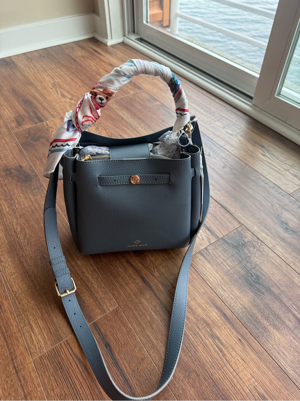 Nanette Lepore - Blue Leather Bucket Bag with Scarf-Wrapped Handle